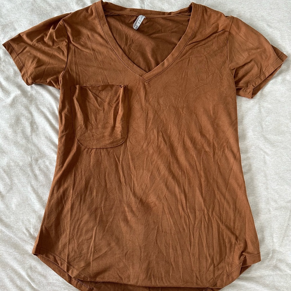 Suede V Neck T Shirt